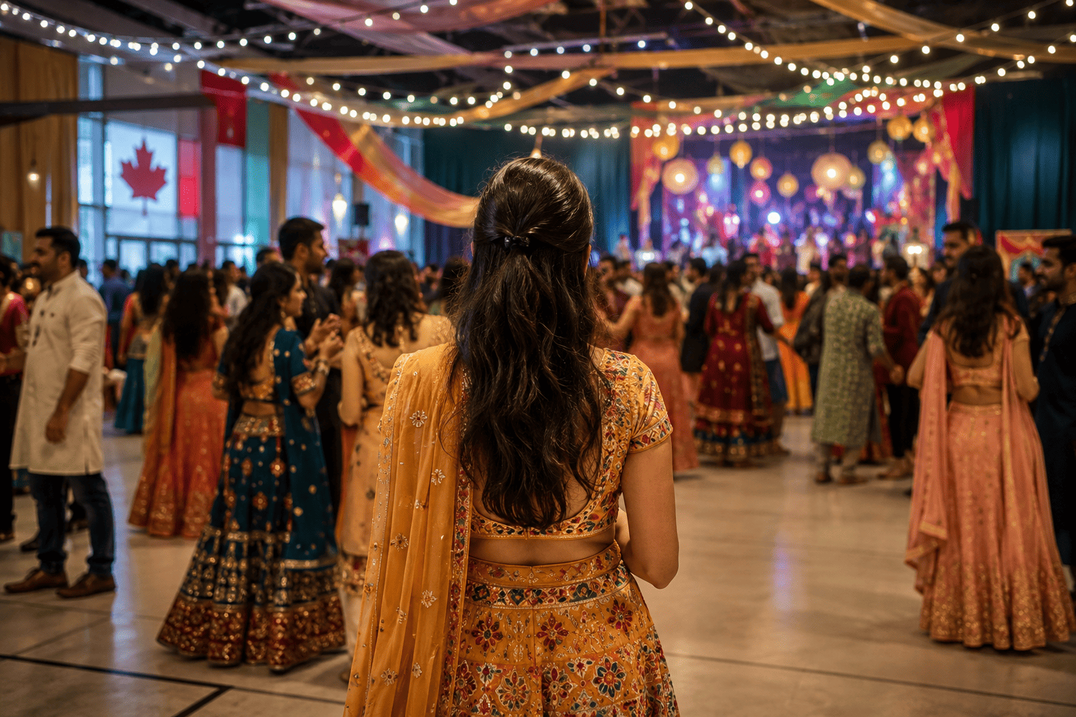 Attending a South Asian event in Canada at a vibrant Indian cultural celebration with families, friends, and community members